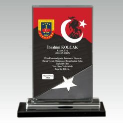 Askeri Hizmet Anısı Yıldızlı Kristal Cam Şilt Plaket