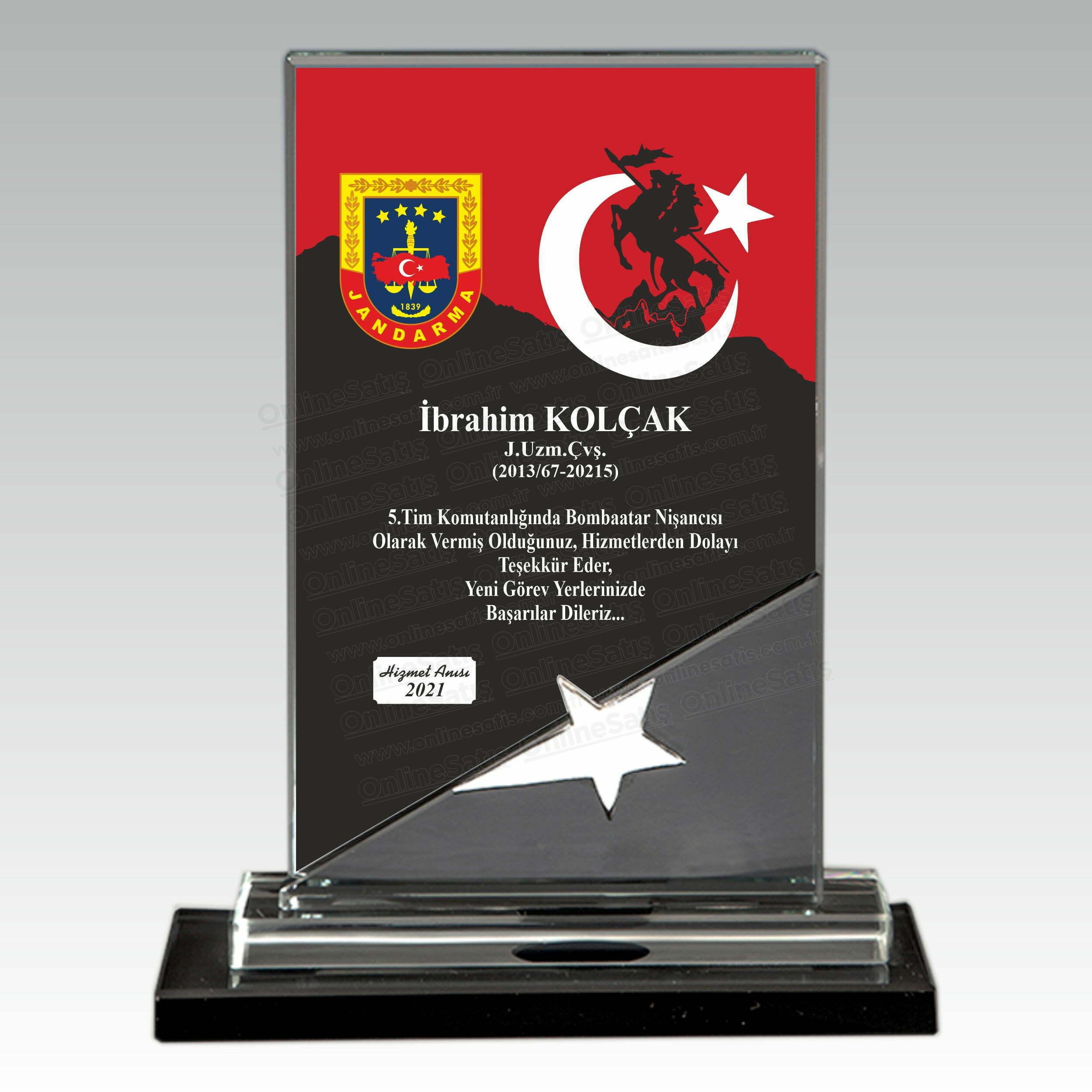 Classic Shop 69 Askeri Hizmet Anısı Yıldızlı Kristal Cam Şilt Plaket