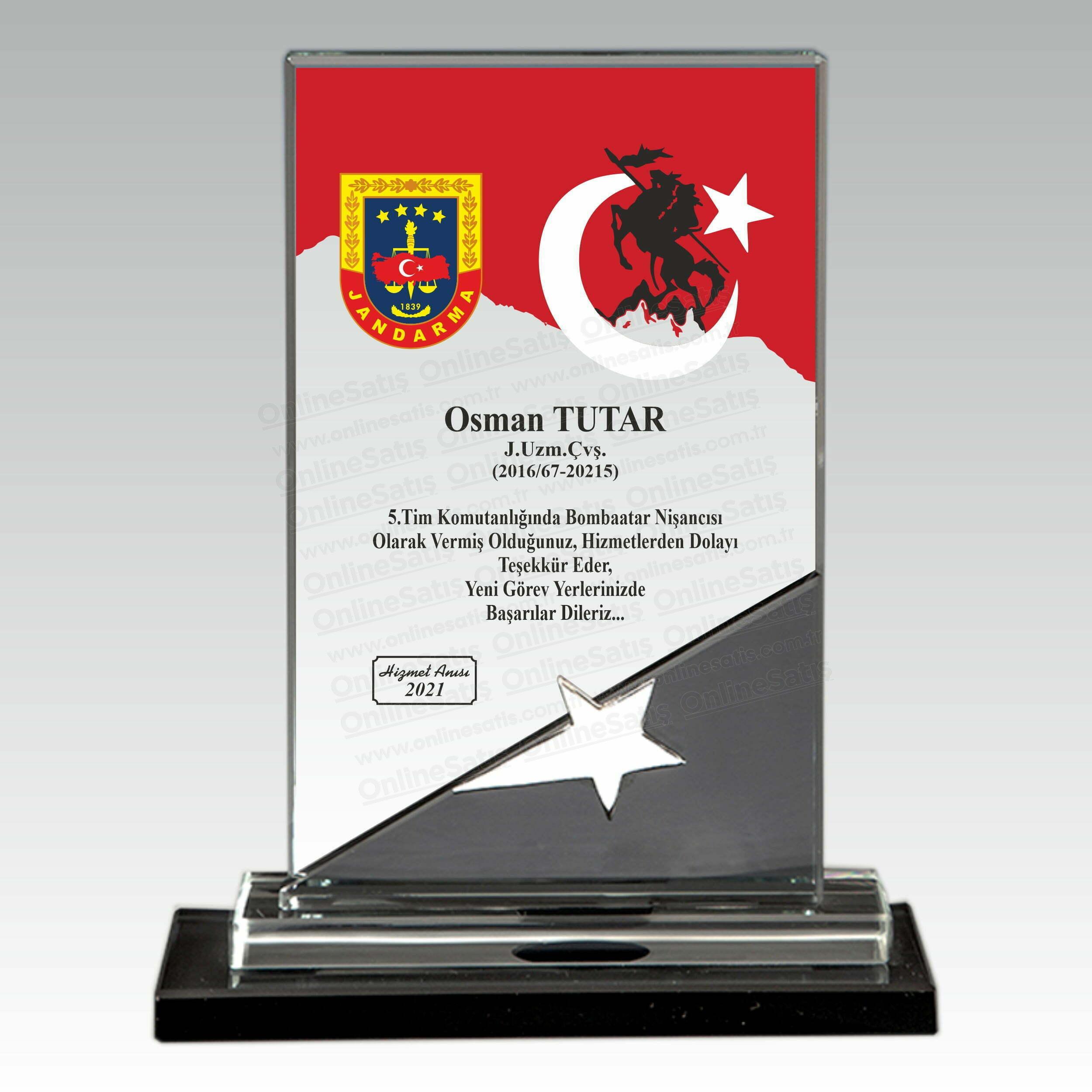 Askeri Hizmet Anısı Yıldızlı Kristal Cam Şilt Plaket - Görsel 2