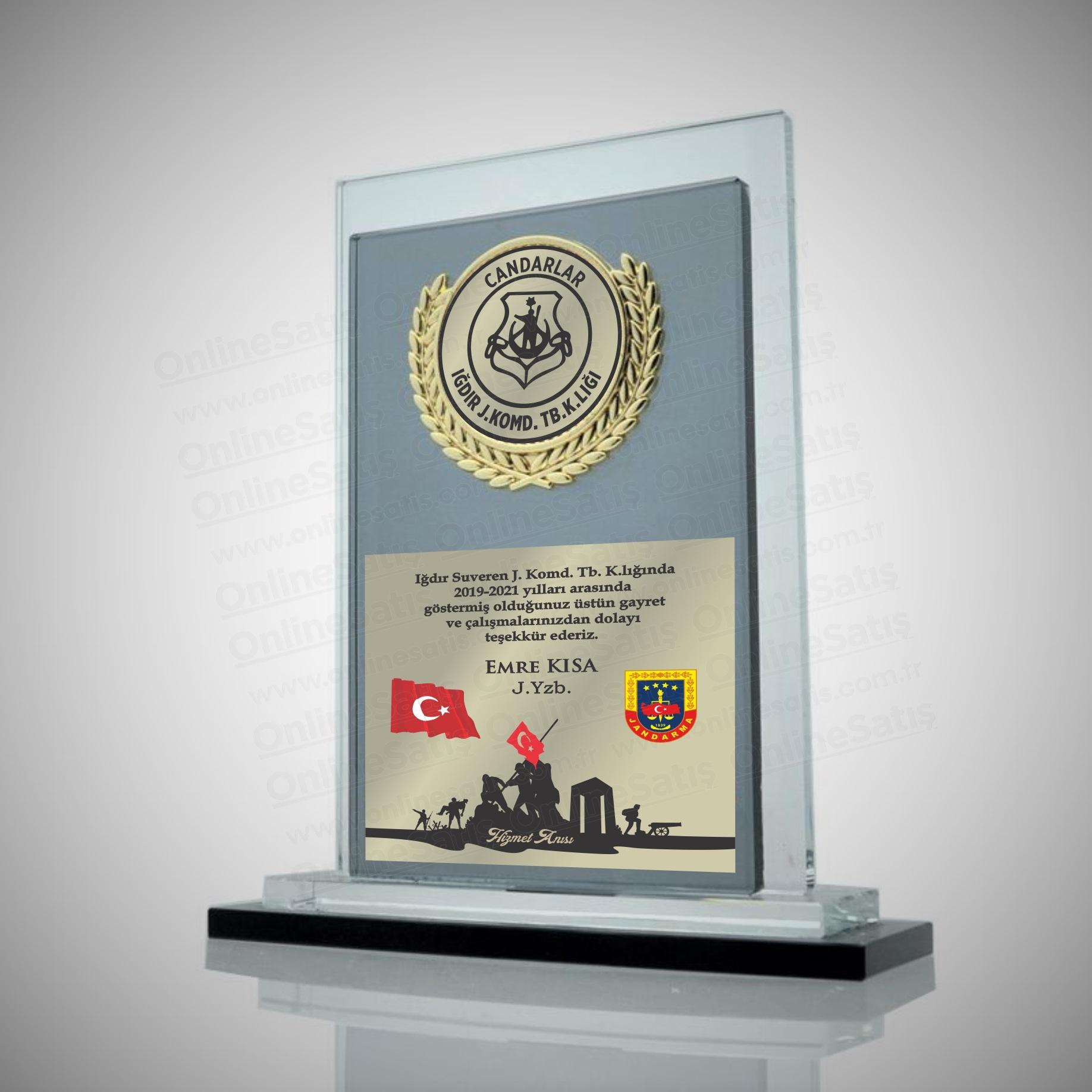 Classic Shop 72 Jandarma Tayin Hizmet Anısı Fasetli Kristal Plaket