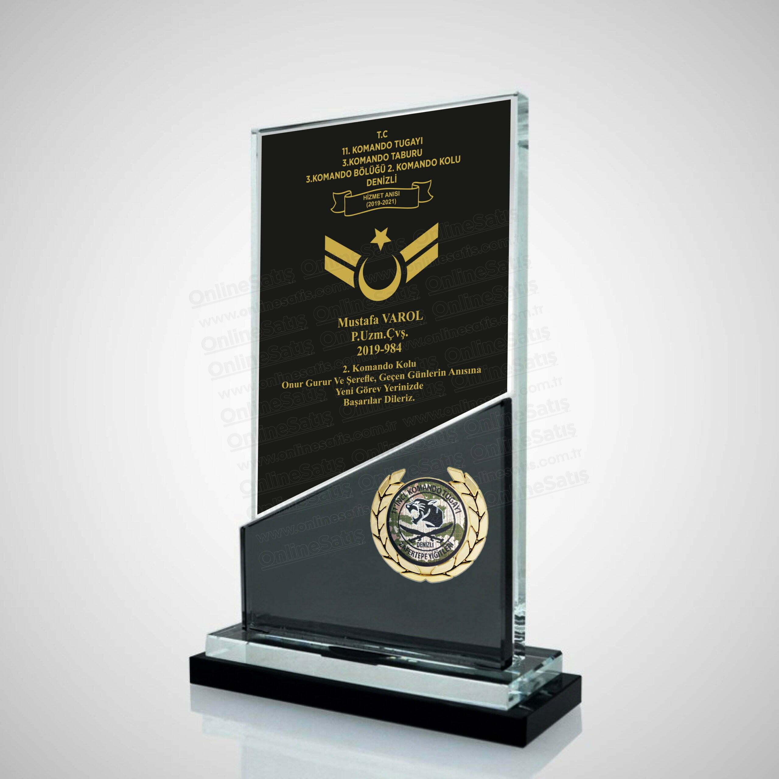 Kristal Cam Komando Uzman Çavuş Hizmet Anısı Plaket - Görsel 2