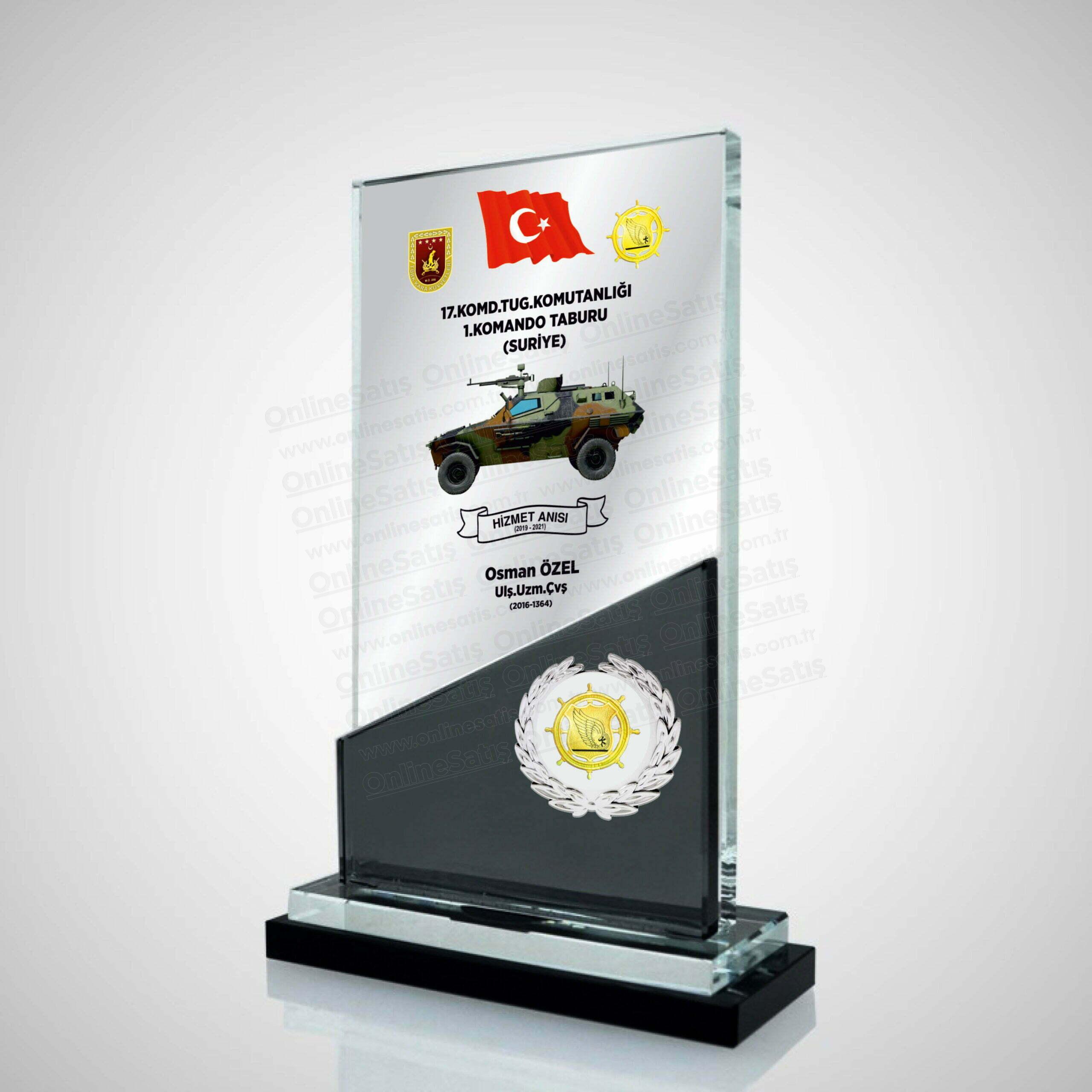 Kristal Cam Komando Uzman Çavuş Hizmet Anısı Plaket