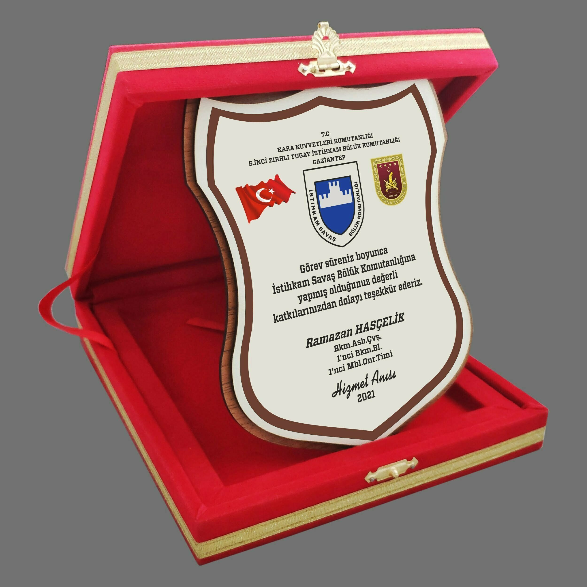 Classic Shop 65 Kadife Kutulu Ahşap Kalkan Jandarma Hizmet Anısı Tayin Plaketi