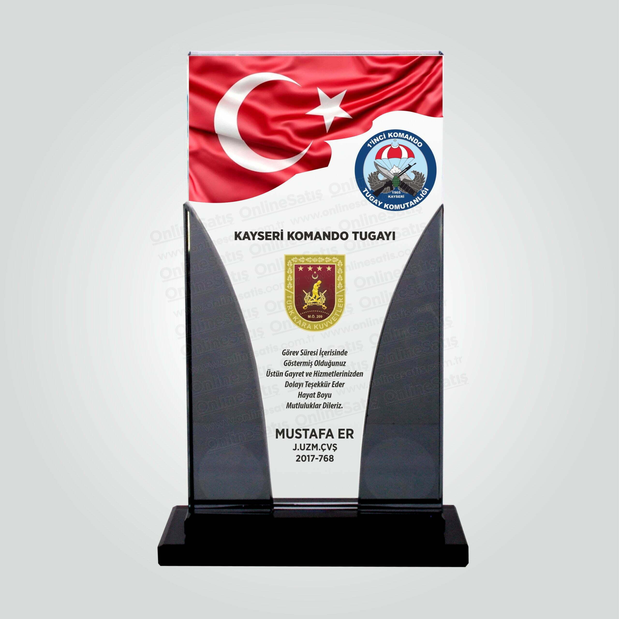 Classic Shop 65 Kristal Cam Komando Tugay Jandarma Hizmet Anısı Plaketi