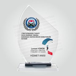 Komando Tugayı Kristal Cam Hizmet Anısı Plaketi