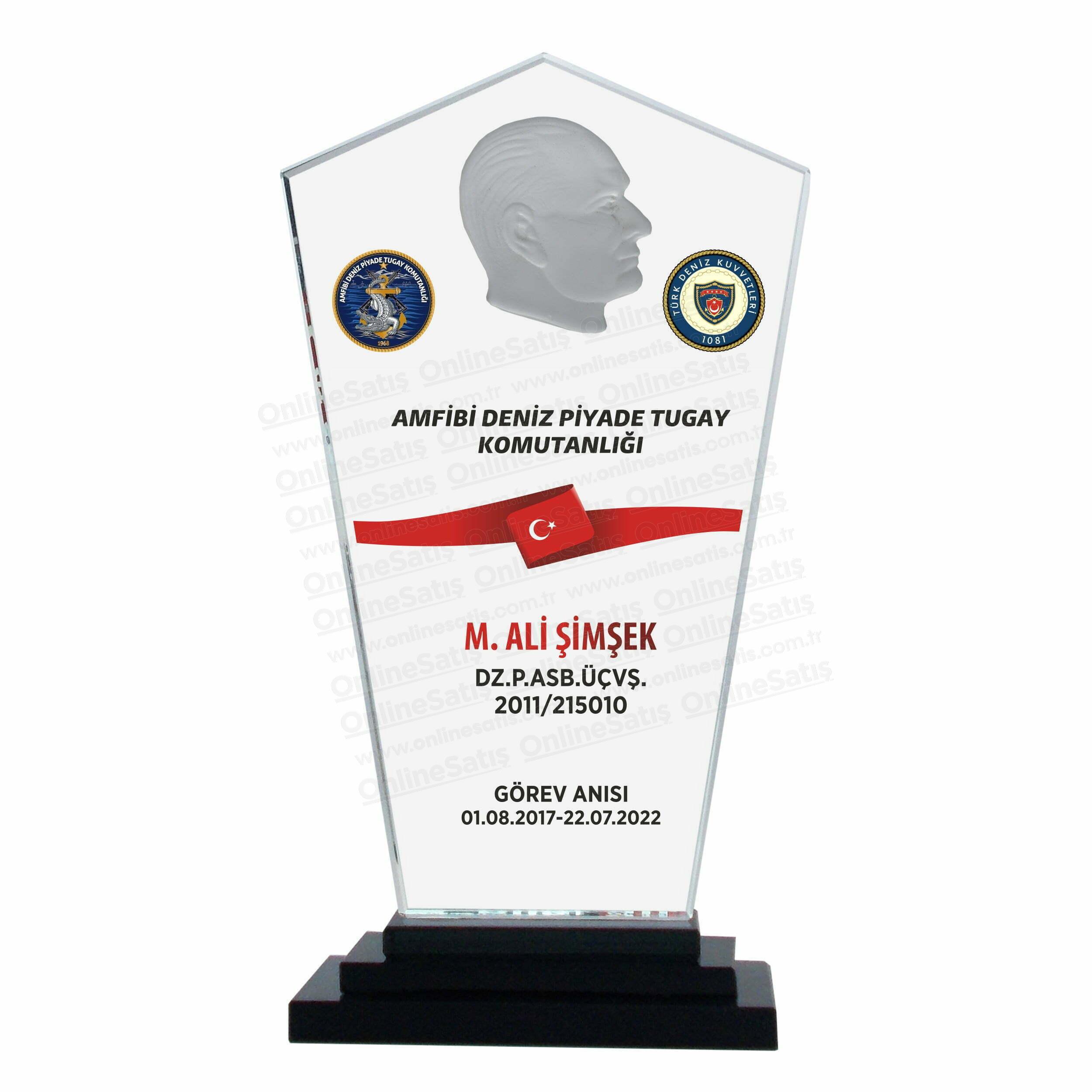Classic Shop 57 Atatürk Figürlü Askeri Şilt Tugay Piyade Kristal Plaket