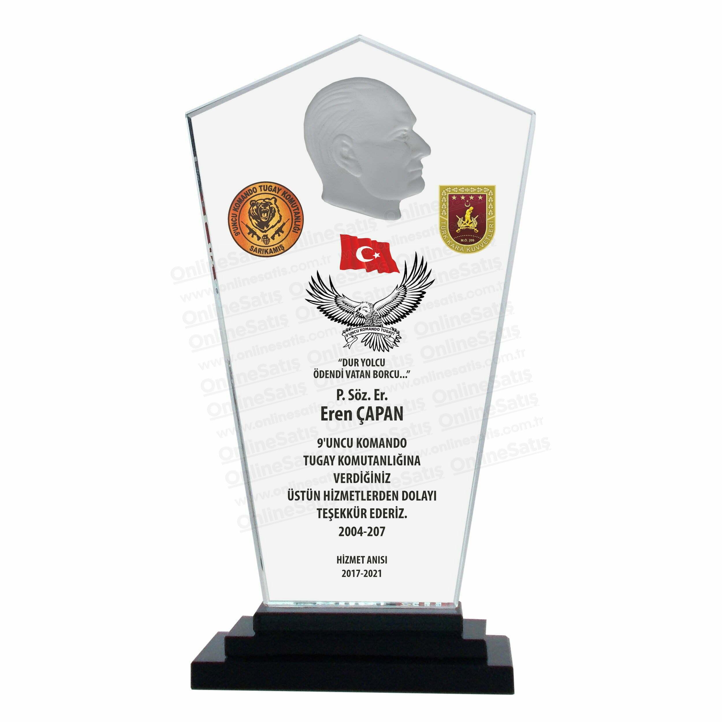 Atatürk Figürlü Askeri Şilt Tugay Piyade Kristal Plaket - Görsel 2