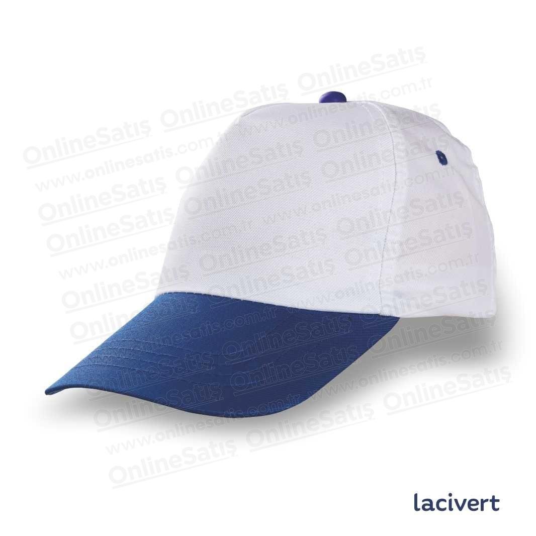 Polyester Şapka – Beyaz Gövde - Lacivert Siper
