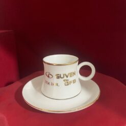 Altın Yaldızlı Porselen Kahve Fincanı ve Tabağı