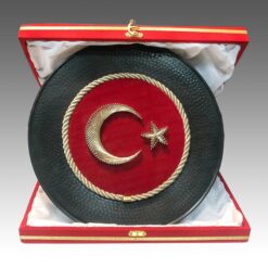 Türk Bayrak Kadife Üzeri Filografi Bakır Tabak Plaket