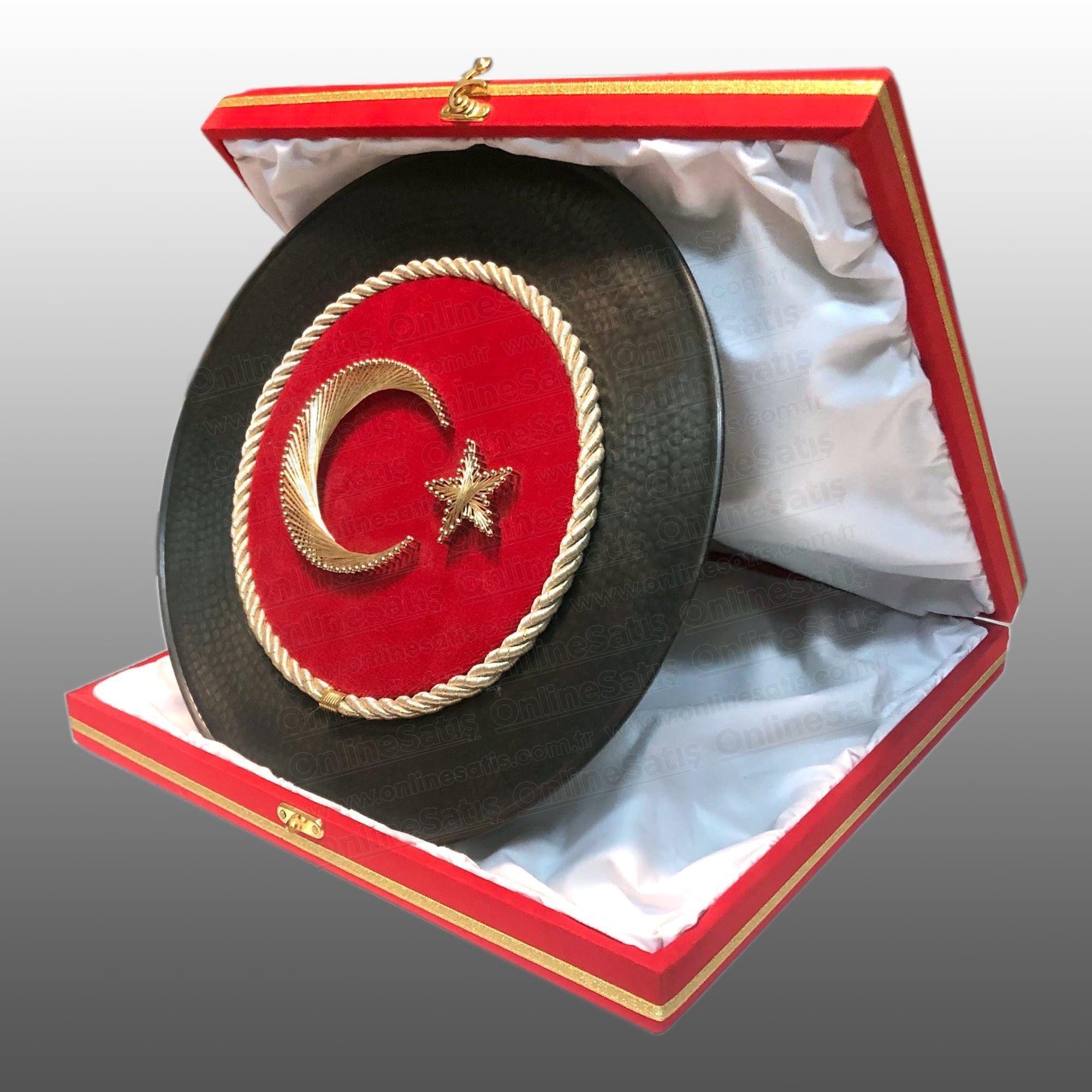 Türk Bayrak Kadife Üzeri Filografi Bakır Tabak Plaket - Görsel 2