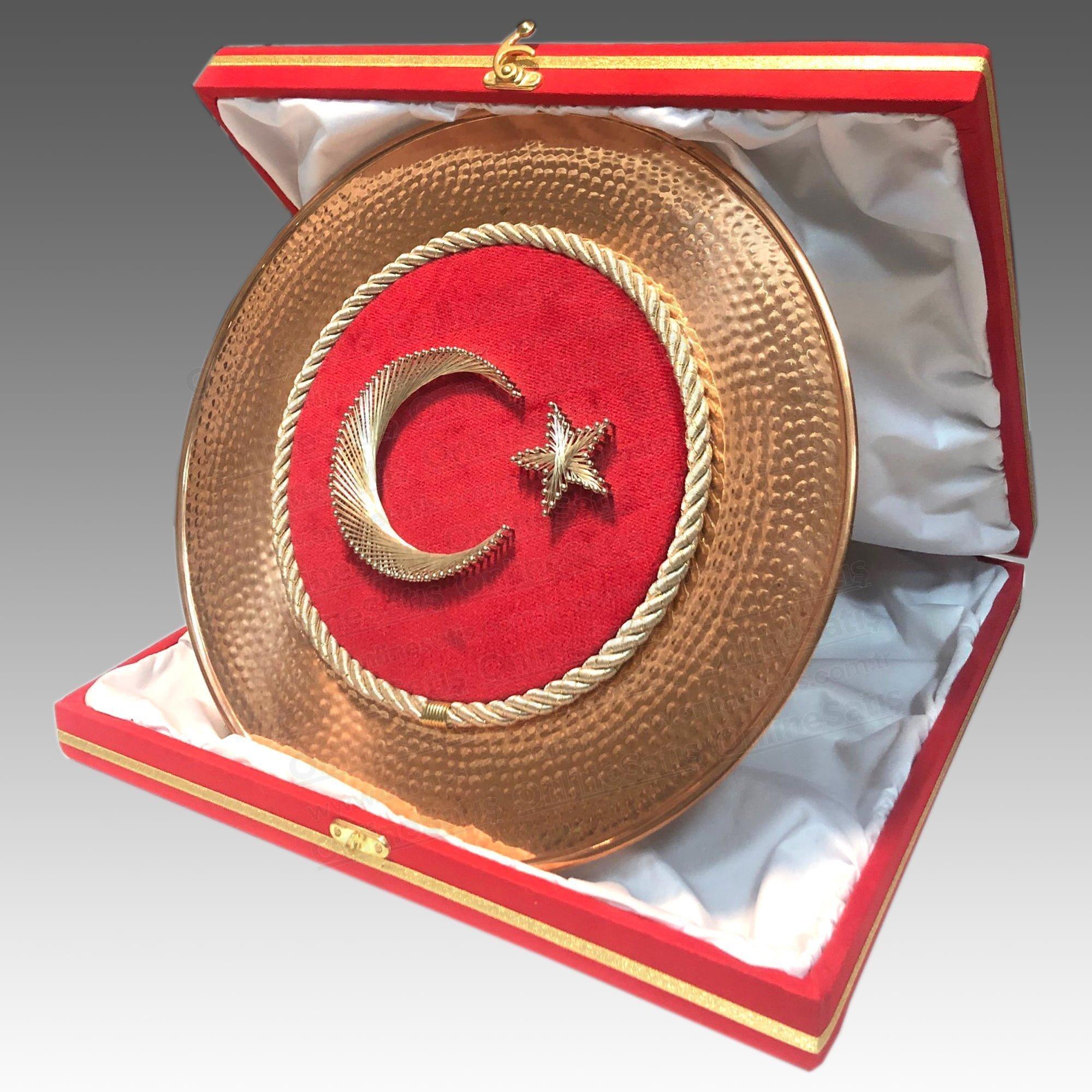 Türk Bayrak Kadife Üzeri Filografi Gold Bakır Tabak Plaket 2 Türk Bayrak Kadife Üzeri Filografi Gold Bakır Tabak Plaket - Görsel 2