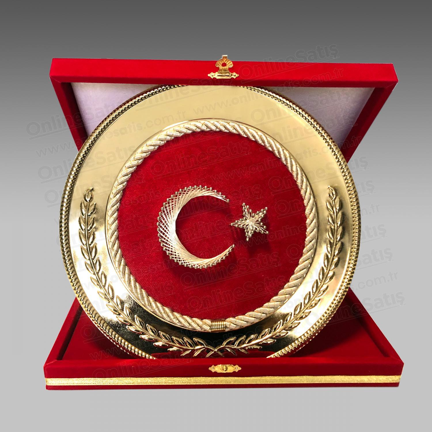 Ay Yıldız Türk Bayrak Filografi Hat Sanatı Gold Tabak Plaket - Görsel 3