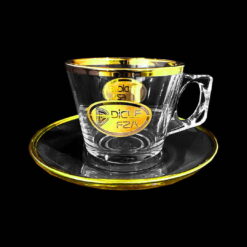 Altın Yaldızlı Cam Nescafe Kahve Fincanı ve Tabağı