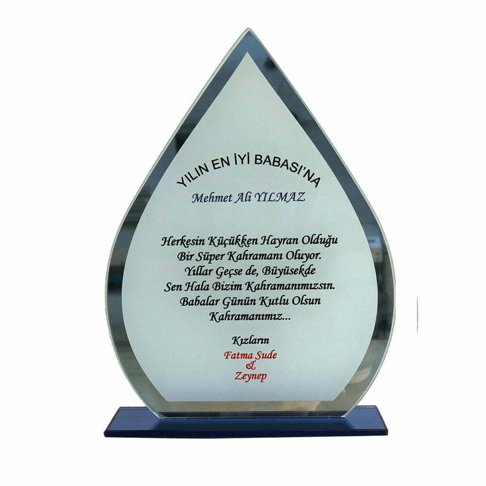 Cam Aynalı Kristal Plaket Damla 1 Cam Aynalı Kristal Plaket Damla