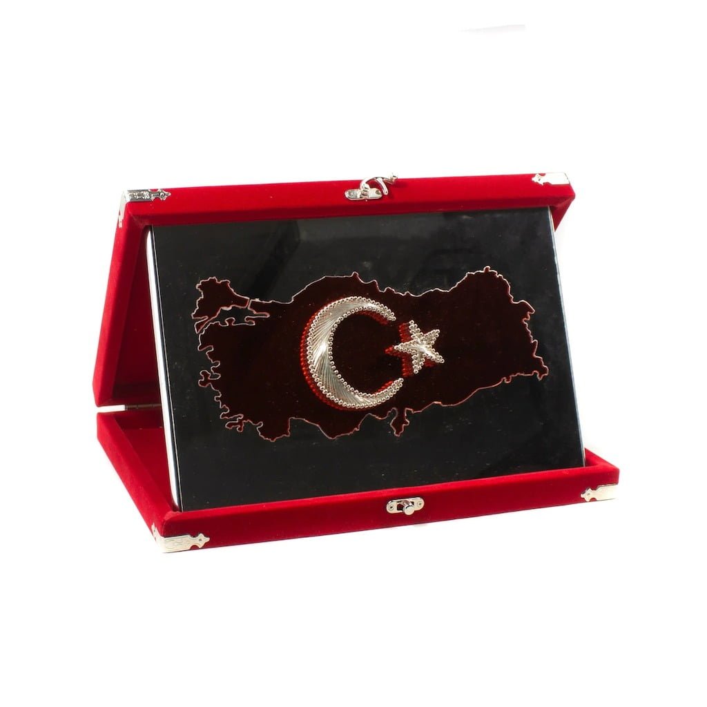 Filografi Sanatı Ay Yıldız Masa Üstü Aynalı Türkiye Haritalı Tablo