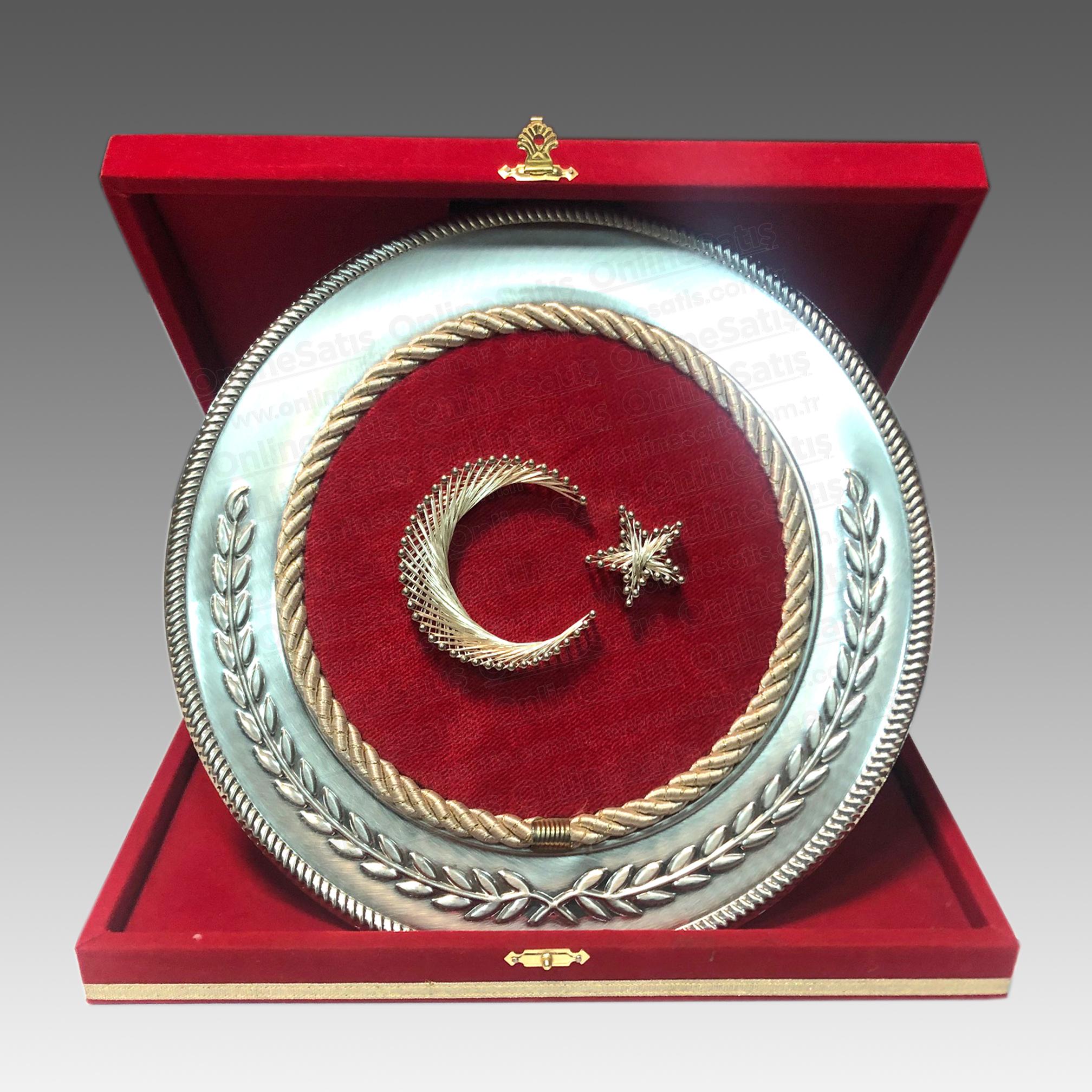Ay Yıldız Türk Bayrak Filografi Hat Sanatı Gümüş Tabak Plaket