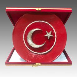 Türk Bayrak Kadife Üzeri Filografi Bakır Tabak Plaket