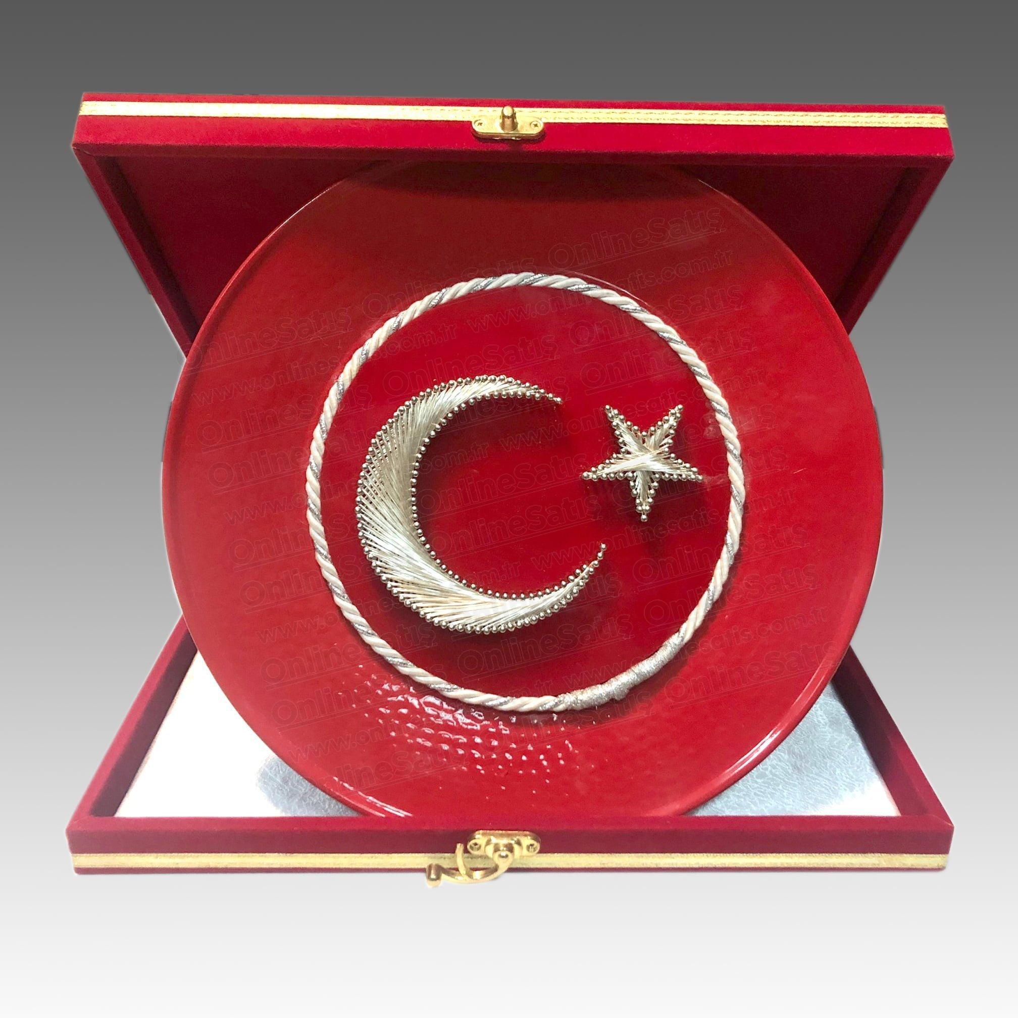 Türk Bayrak Kadife Üzeri Filografi Bakır Tabak Plaket