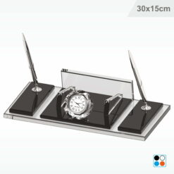 Kristal Şeffaf Siyah Cam Masa İsimliği Notluklu 15X30 cm