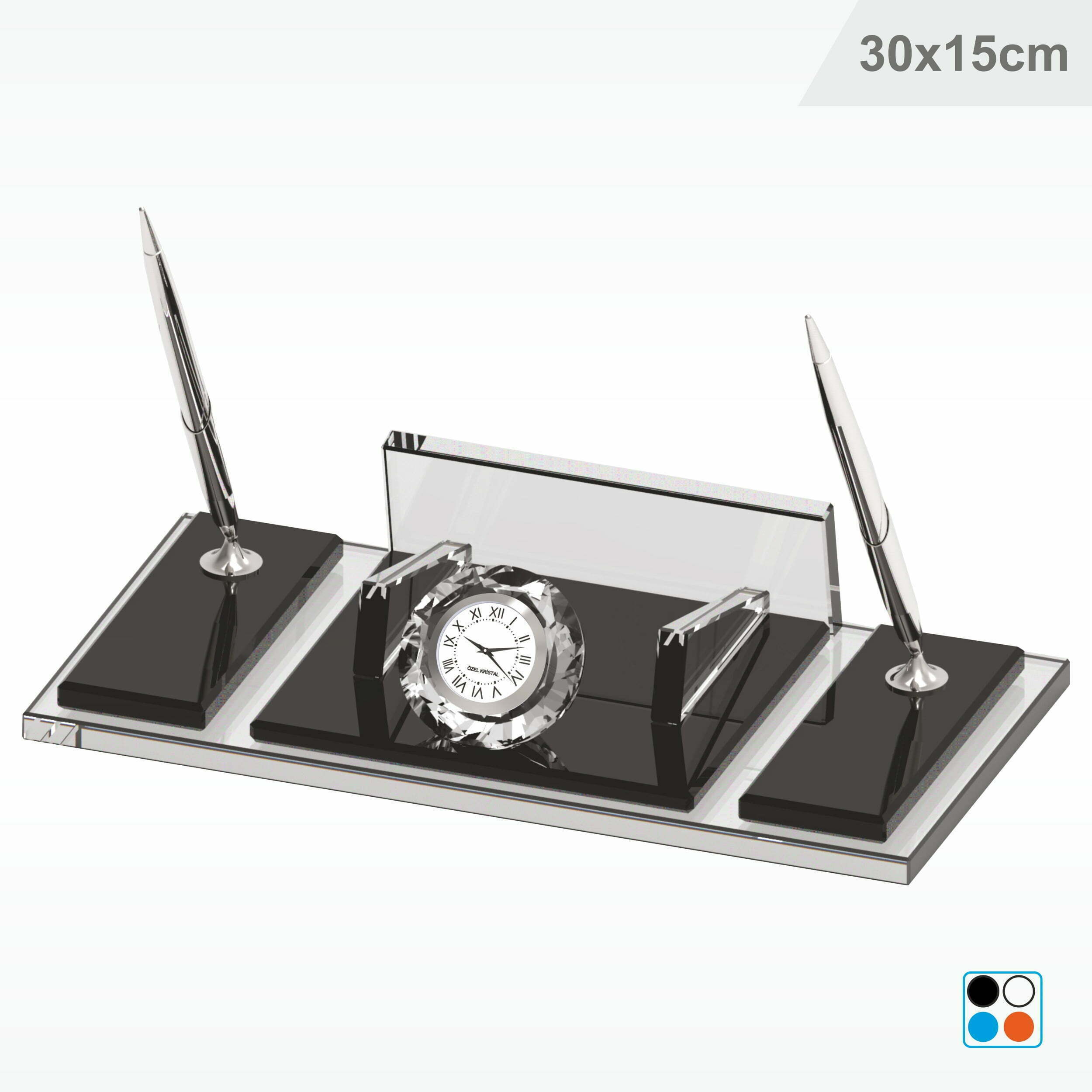 Kristal Şeffaf Siyah Cam Masa İsimliği Notluklu 15X30 cm