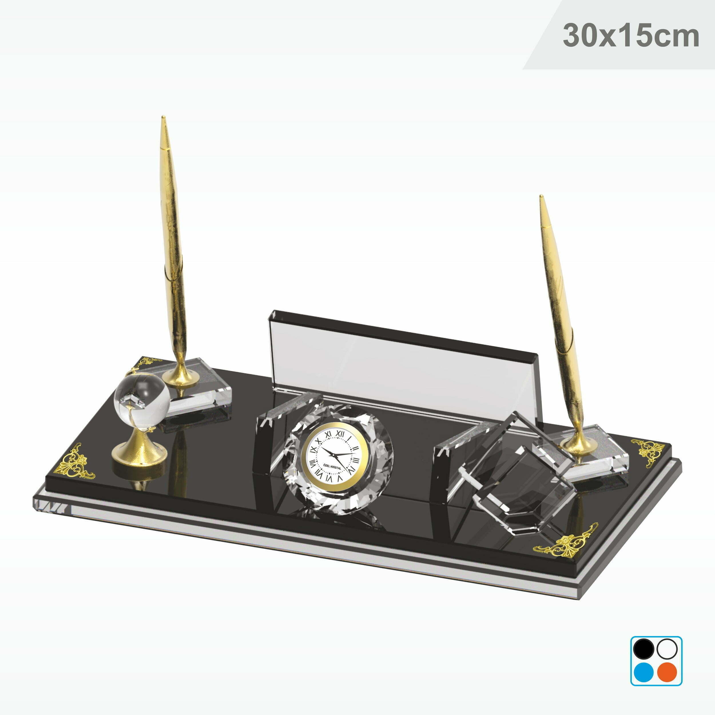 Kristal Cam Masa İsimliği Notluklu 15X30 cm