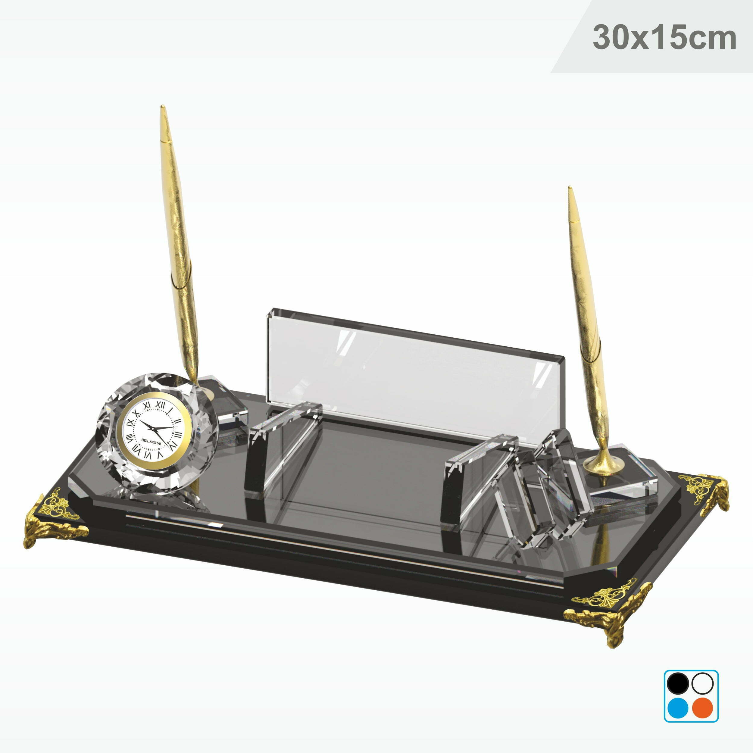 Kristal Cam Masa İsimliği Notluklu 15X30 cm