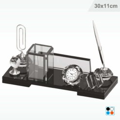 Kristal Cam Masa İsimliği Kalemlikli Dünya Figürlü 11X30 cm