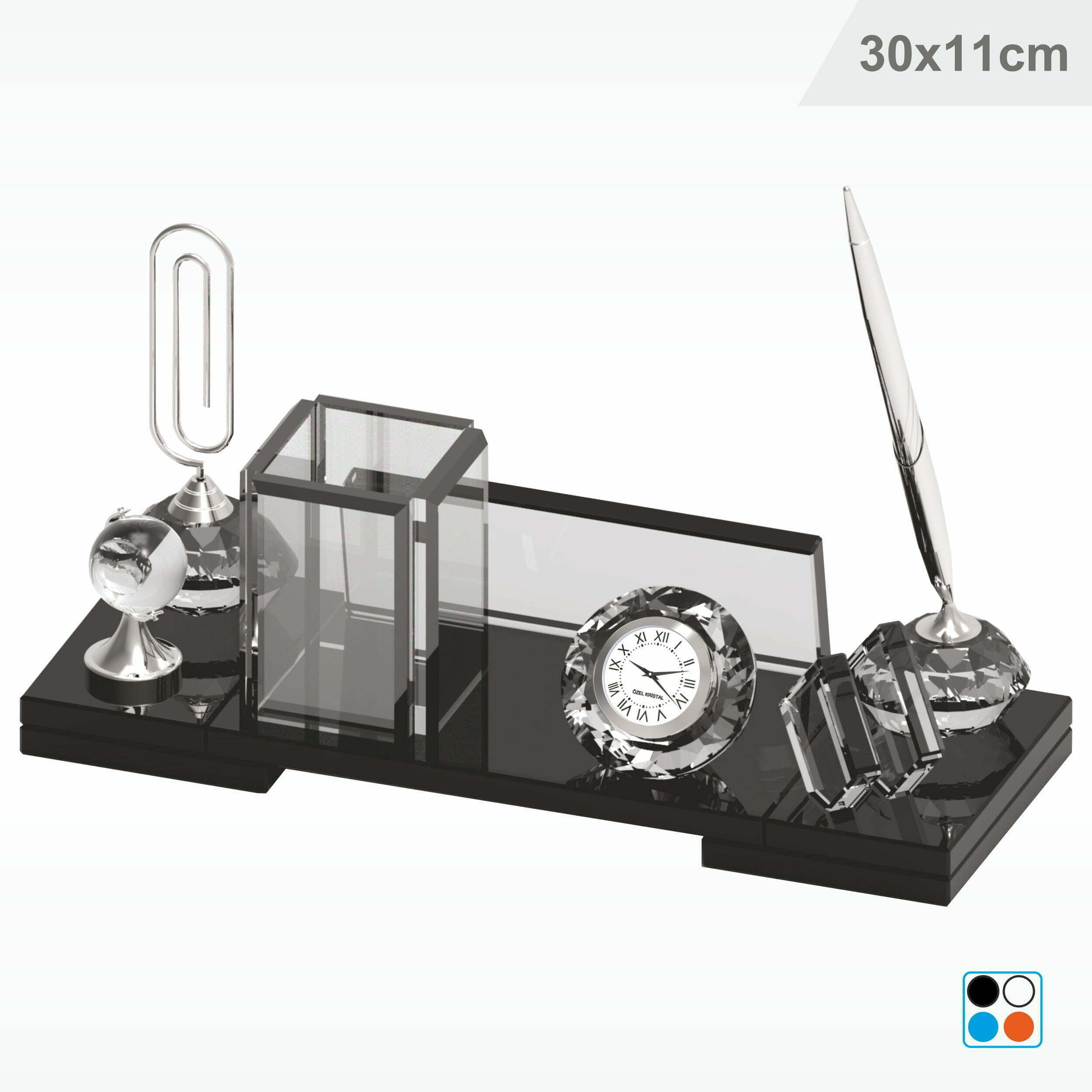 Kristal Cam Masa İsimliği Kalemlikli Dünya Figürlü 11X30 cm
