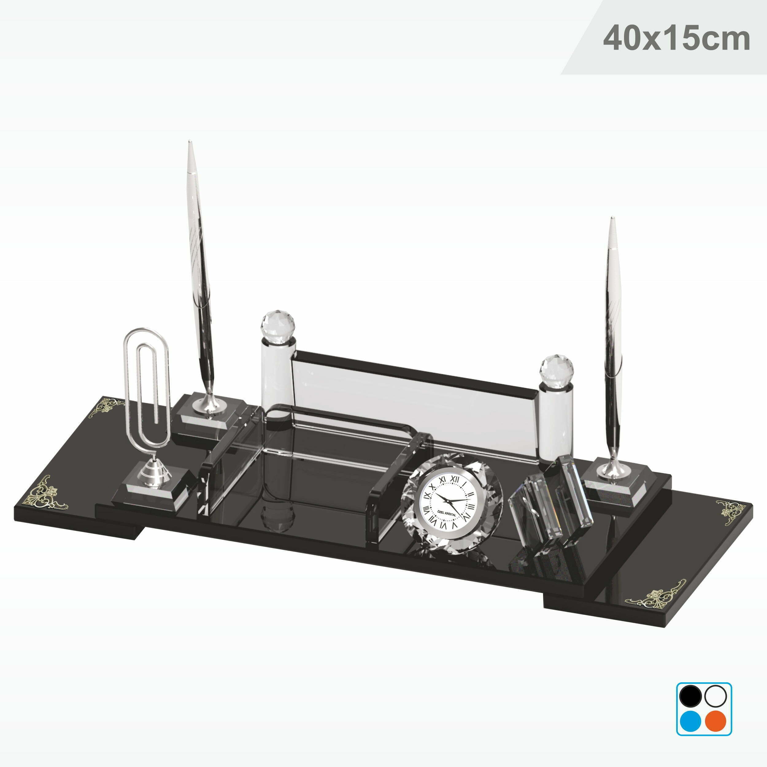 Kristal Masa İsimliği - Şeffaf Siyah Cam 40X15 cm