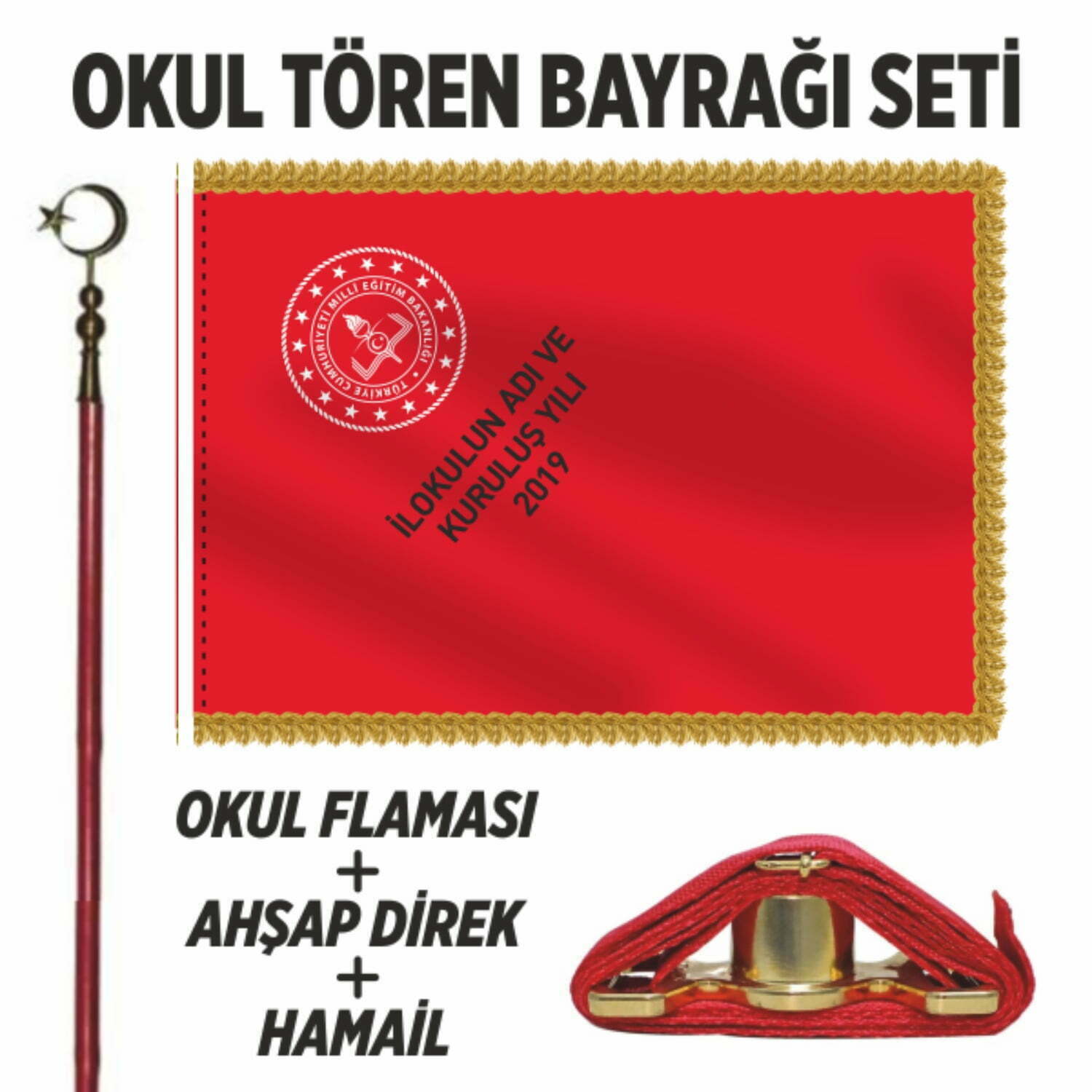 Okul Flaması Tören İlköğretim Bayrağı Takım Seti