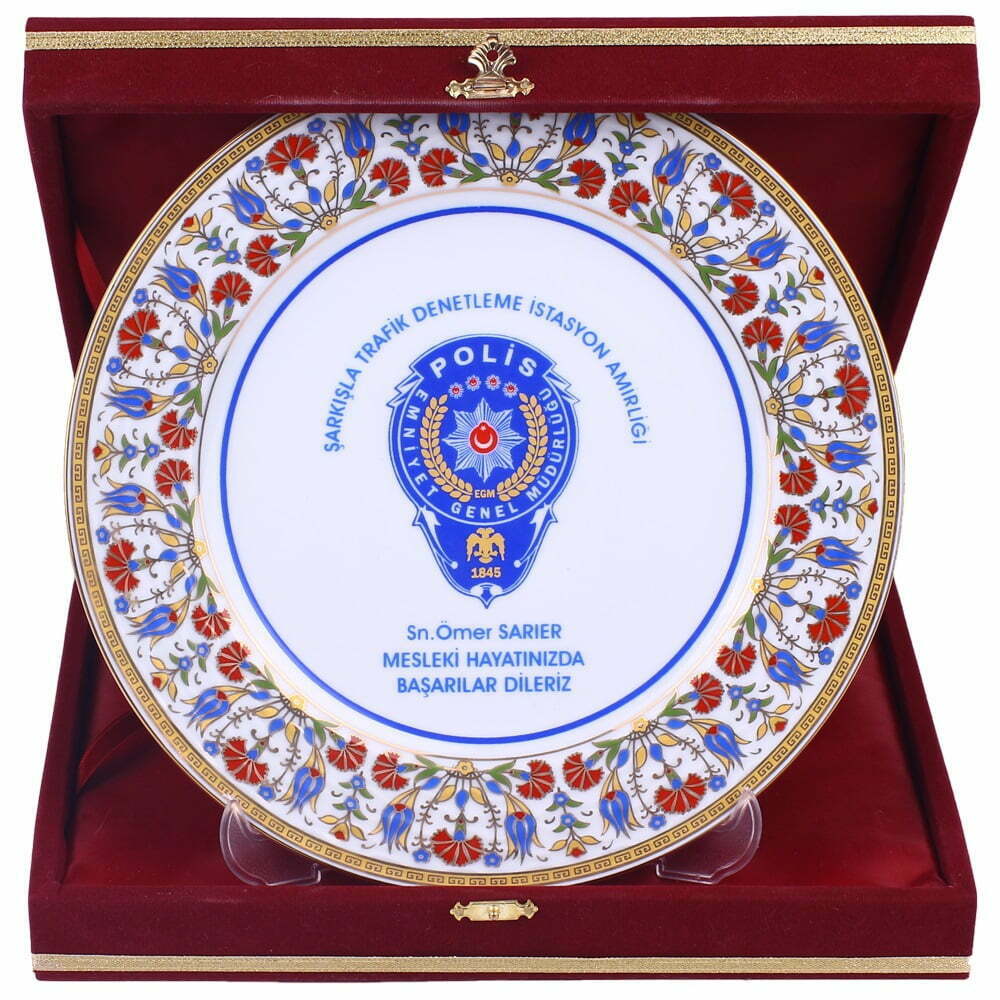 Kadife Kutulu Polis Hizmet Anısı Porselen Tabak Çini Plaket