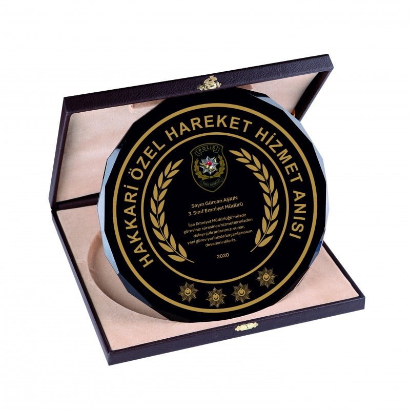Deri Kutulu Polis Emniyet Tayin Cam Tabak Plaket 1 Deri Kutulu Polis Emniyet Tayin Cam Tabak Plaket