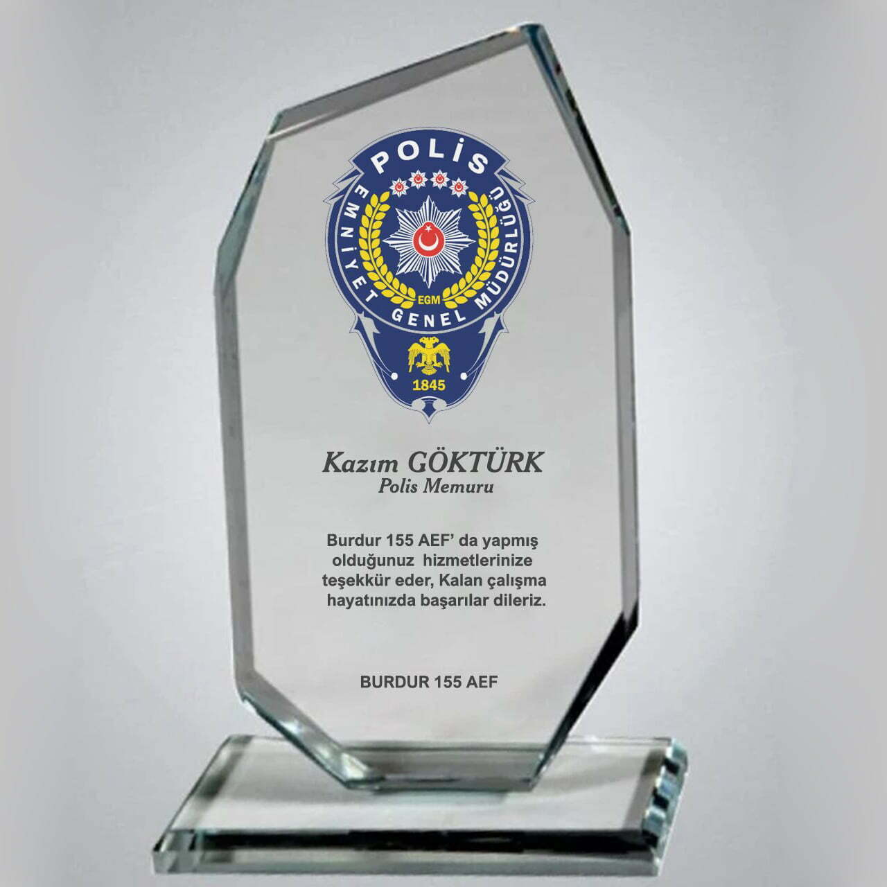 Polis Hizmet Anısı Kristal Plaket ŞLT-208