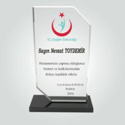 Şeffaf Kristal Cam Kamu Teşekkür Plaketi