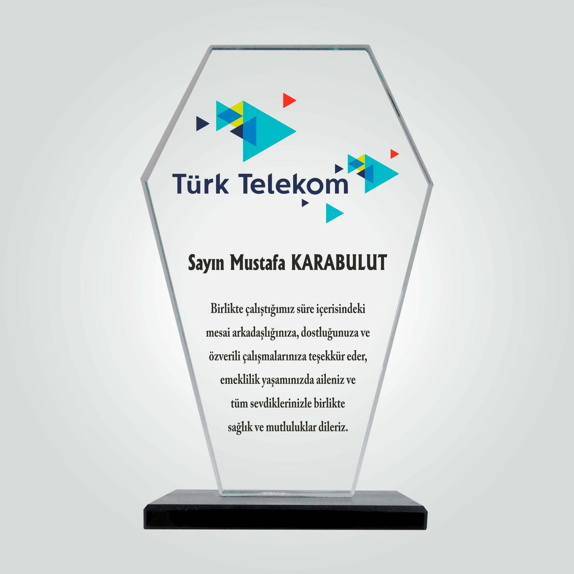 Şeffaf Kristal Cam Şirket Emeklilik Plaketi