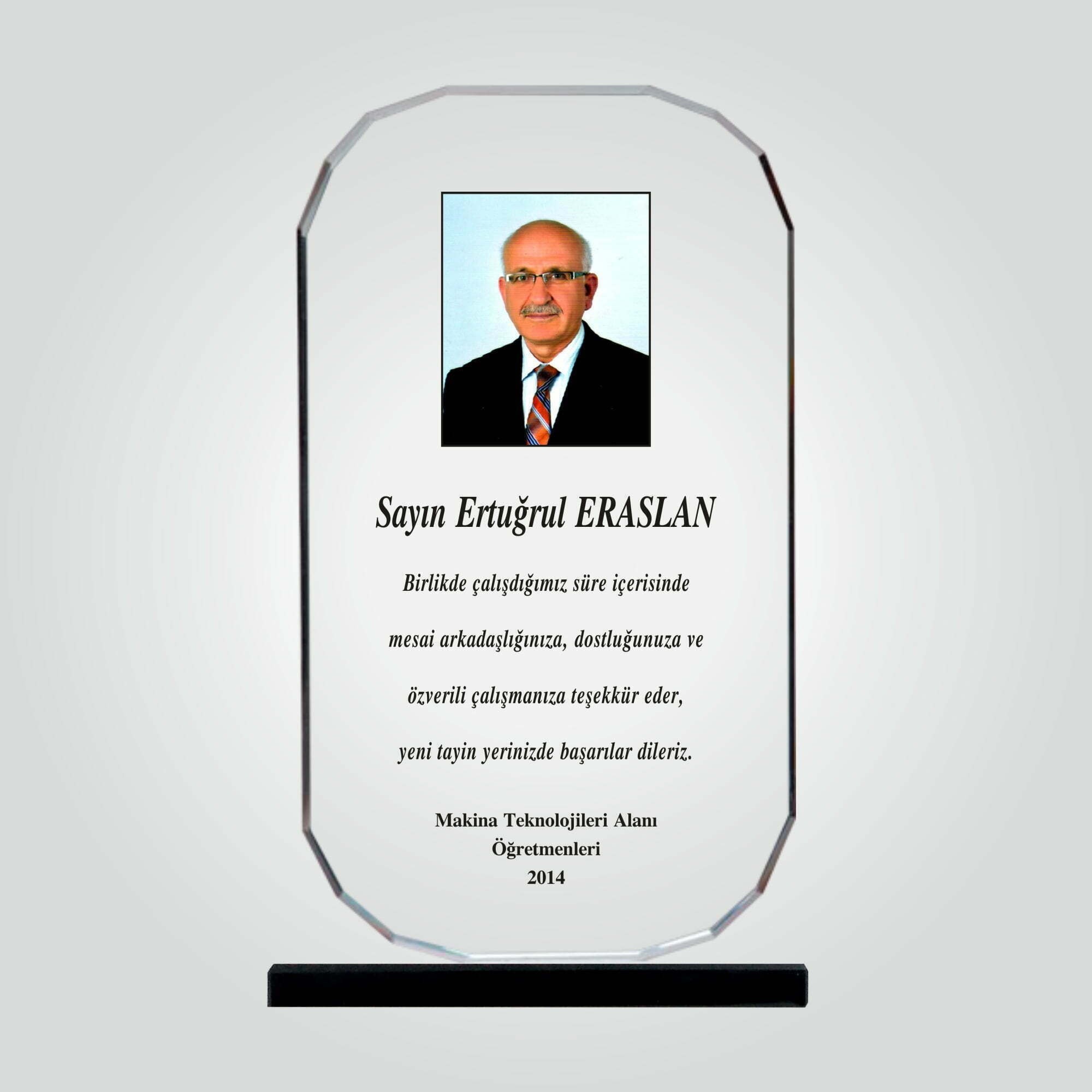 Şeffaf Kristal Cam Fotoğraflı Tayin Plaketi