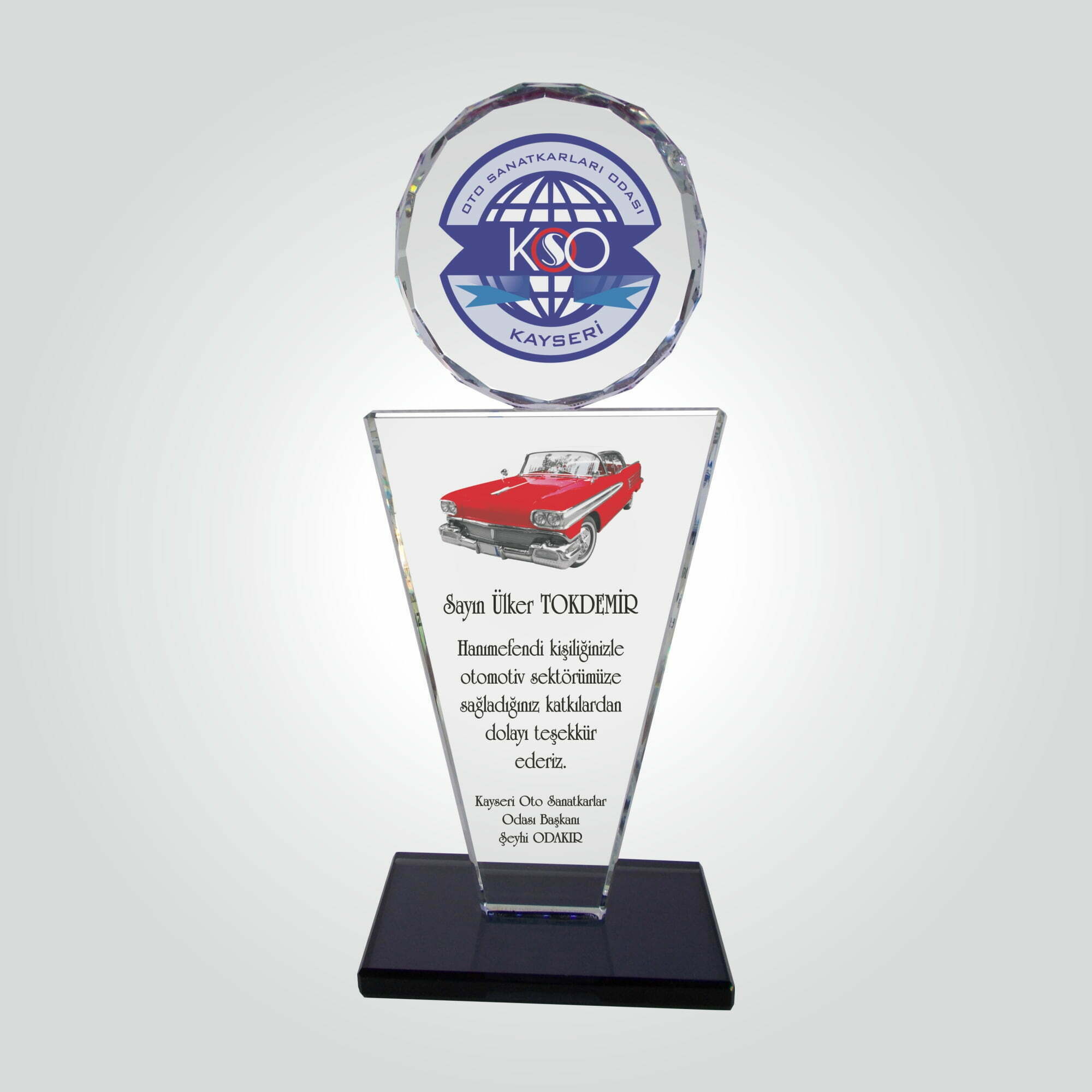 Şeffaf Kristal Cam Katkı Teşekkür Plaketi