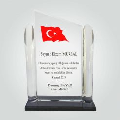 Şeffaf Kristal Cam Okula Destek Teşekkür Plaketi