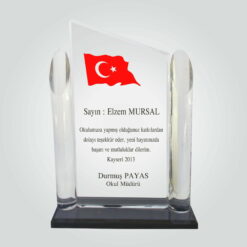 Şeffaf Kristal Cam Okula Destek Teşekkür Plaketi