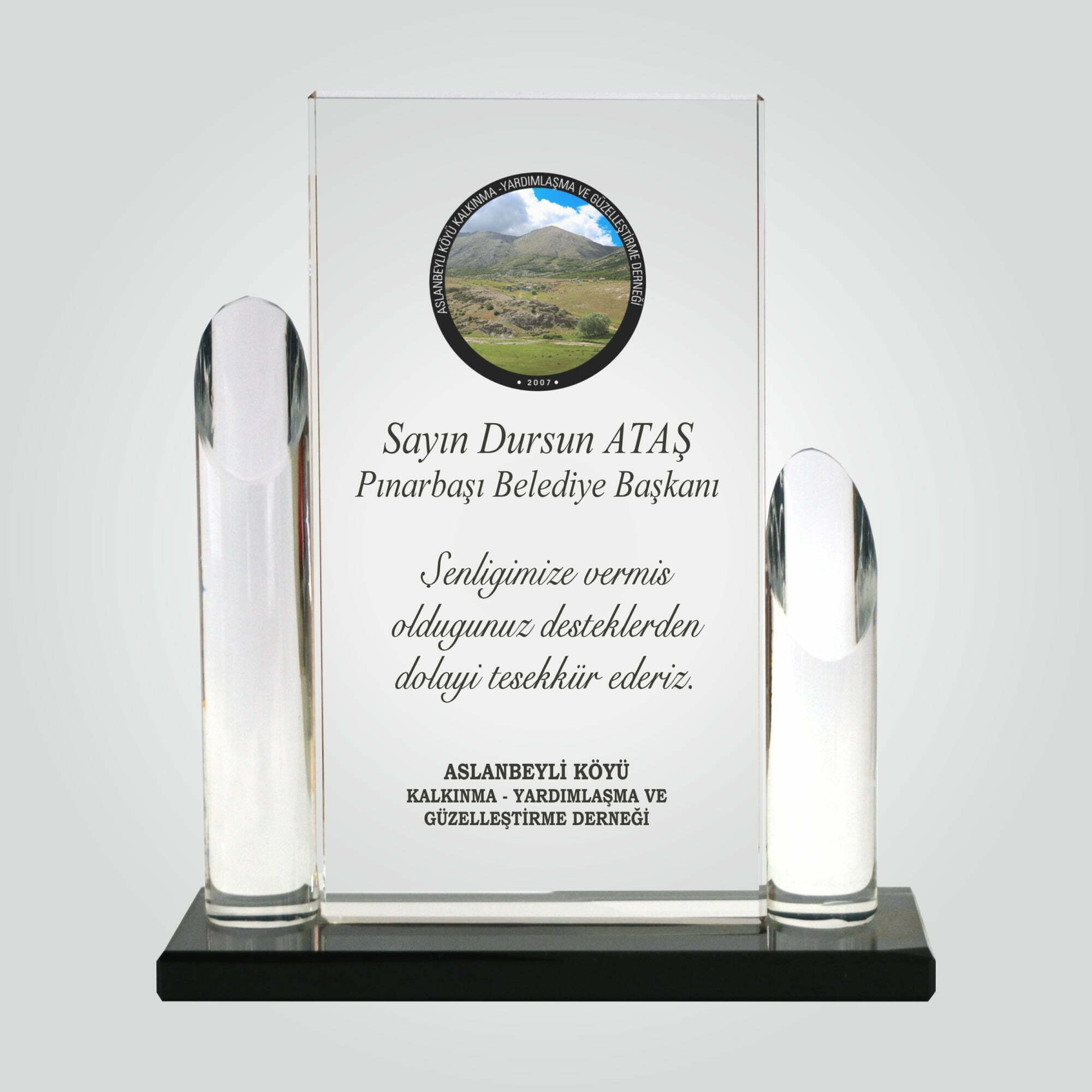 Şeffaf Kristal Cam Destek Teşekkür Plaketi