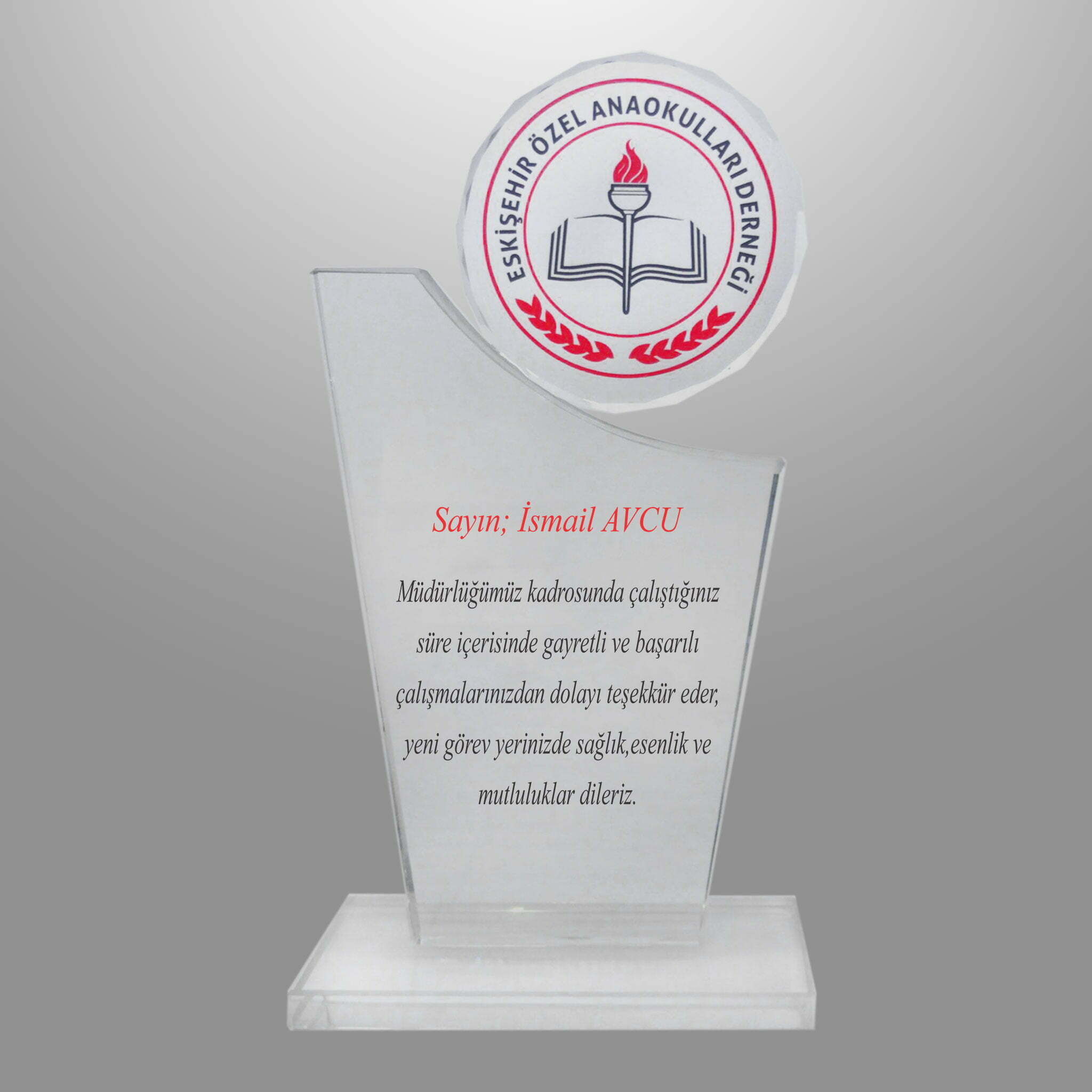 Hizmet Yılı Anısı Sütunlu Şeffaf Kristal Plaket 1 Hizmet Yılı Anısı Sütunlu Şeffaf Kristal Plaket