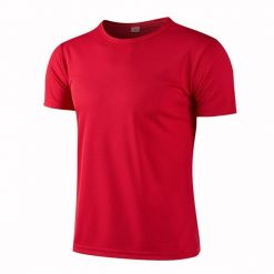 Logo Baskılı Kırmızı Bisiklet Yaka Mikro Polyester Nefes Alan Tişört