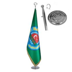Özel Logolu Telalı (Simli) Makam Bayrağı ve Krom Makam Direği