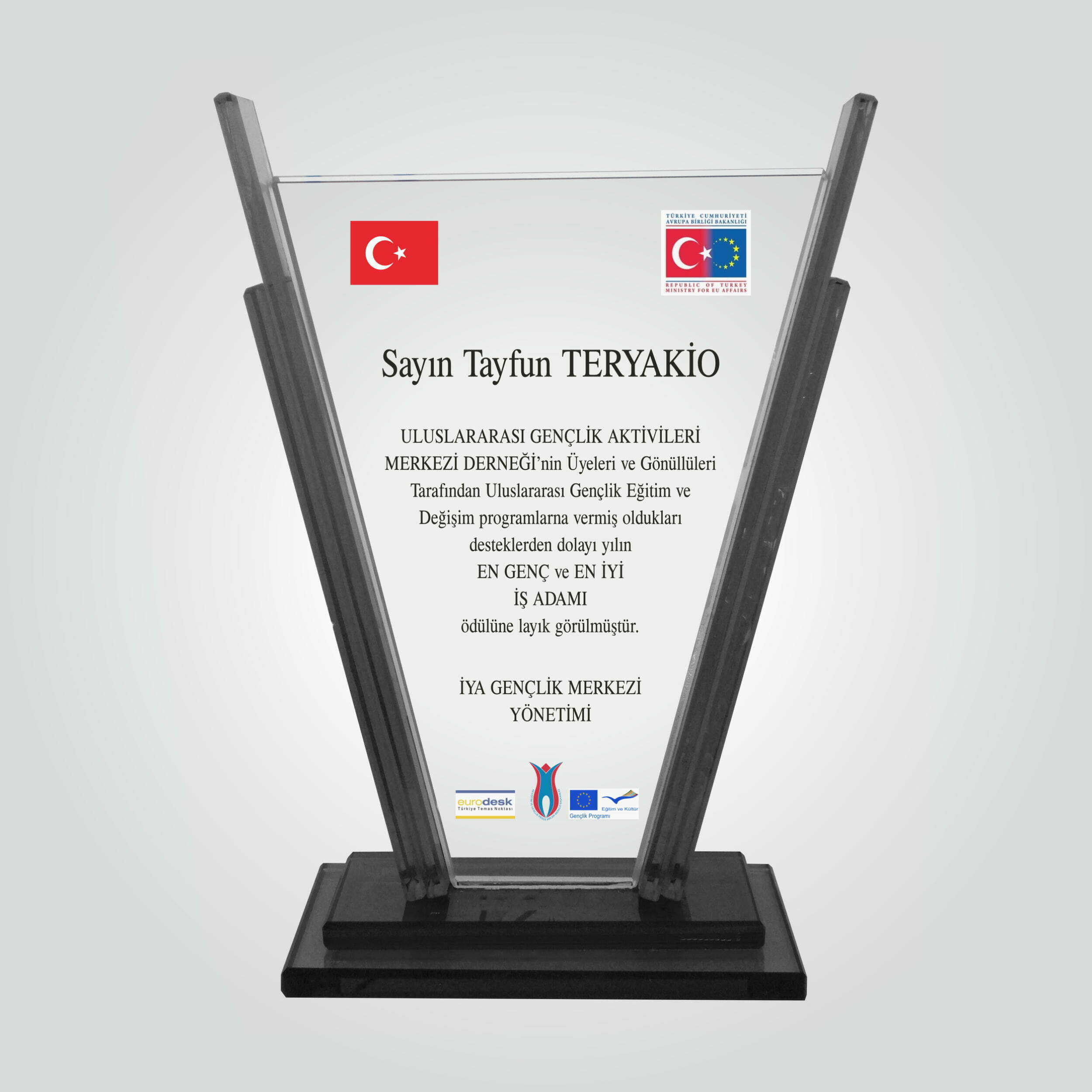 Siyah Cam Kristal Cam En İyi İş Adamı Ödülü Plaketi