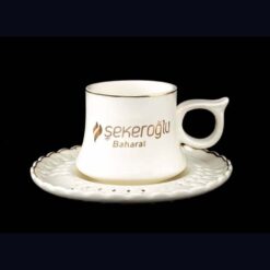 Altın Yaldızlı Porselen Türk Kahve Fincanı ve Tabağı