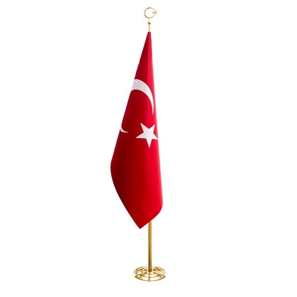 Telalı Türk Makam Bayrağı ve Gold Pirinç Makam Direği 1 Telalı Türk Makam Bayrağı ve Gold Pirinç Makam Direği
