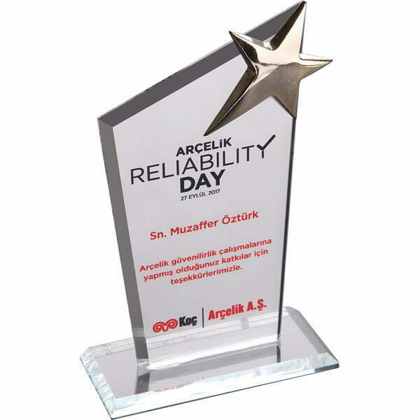 Yıldızlı Kristal Cam Katkı Teşekkür Tebrik Plaketi - Görsel 2