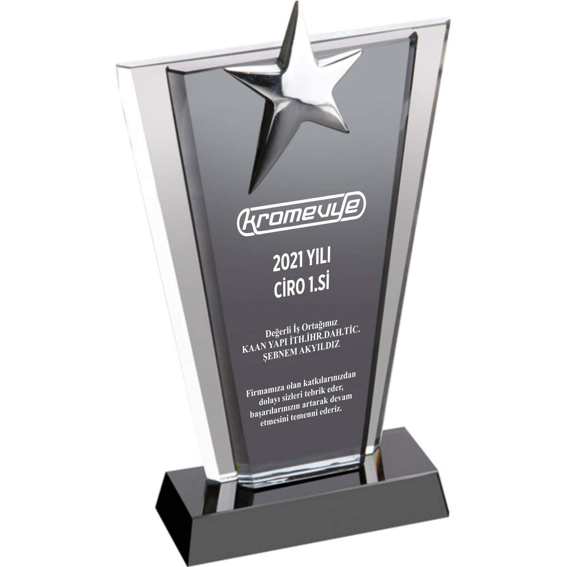 Yıldızlı Kristal Cam Ciro Başarı Plaketi