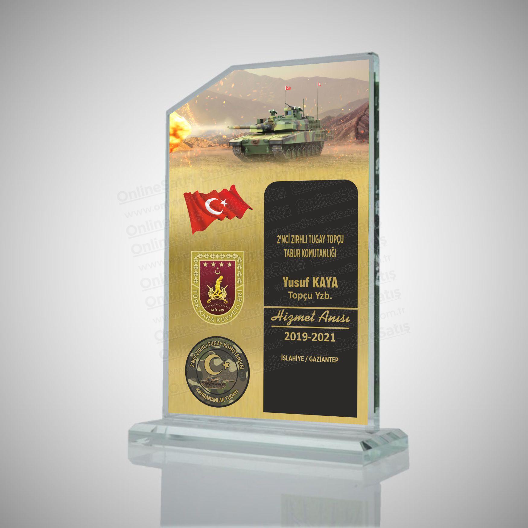 Classic Shop 84 Askeri Zırhlı Topcu Hizmet Anısı Kristal Plaket